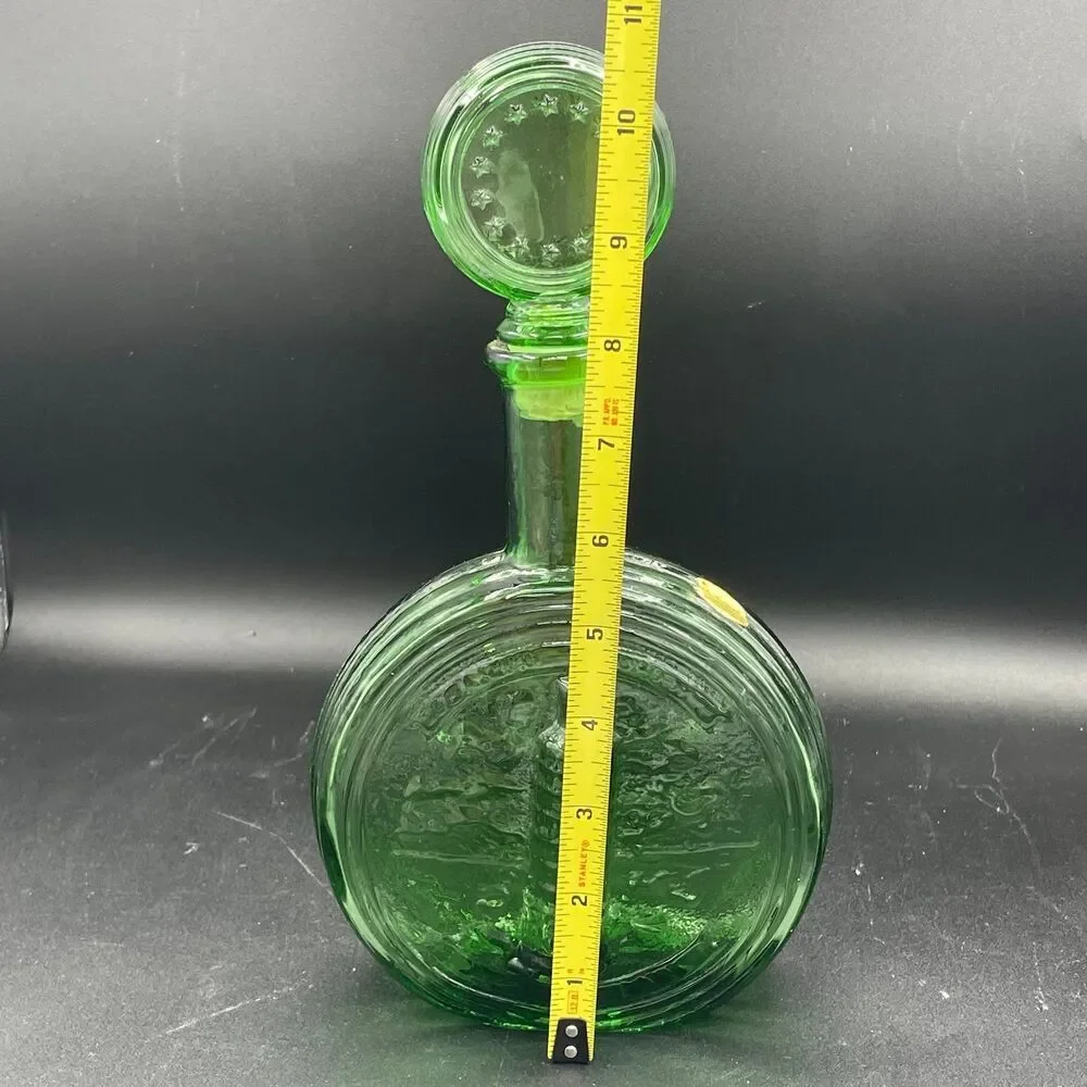 Vintage Green Glass Ribbed Decanter Bottle Empoli Made In Italy Star Top Stopper
